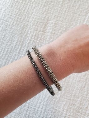 Silver-Tone Textured Cuff Bracelet - Pair
